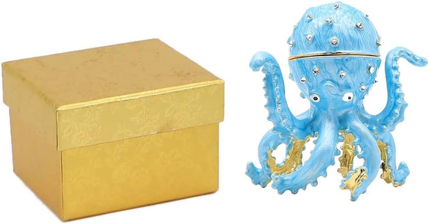 Hand Painted Enamel Octopus Ring Holder Trinket Box