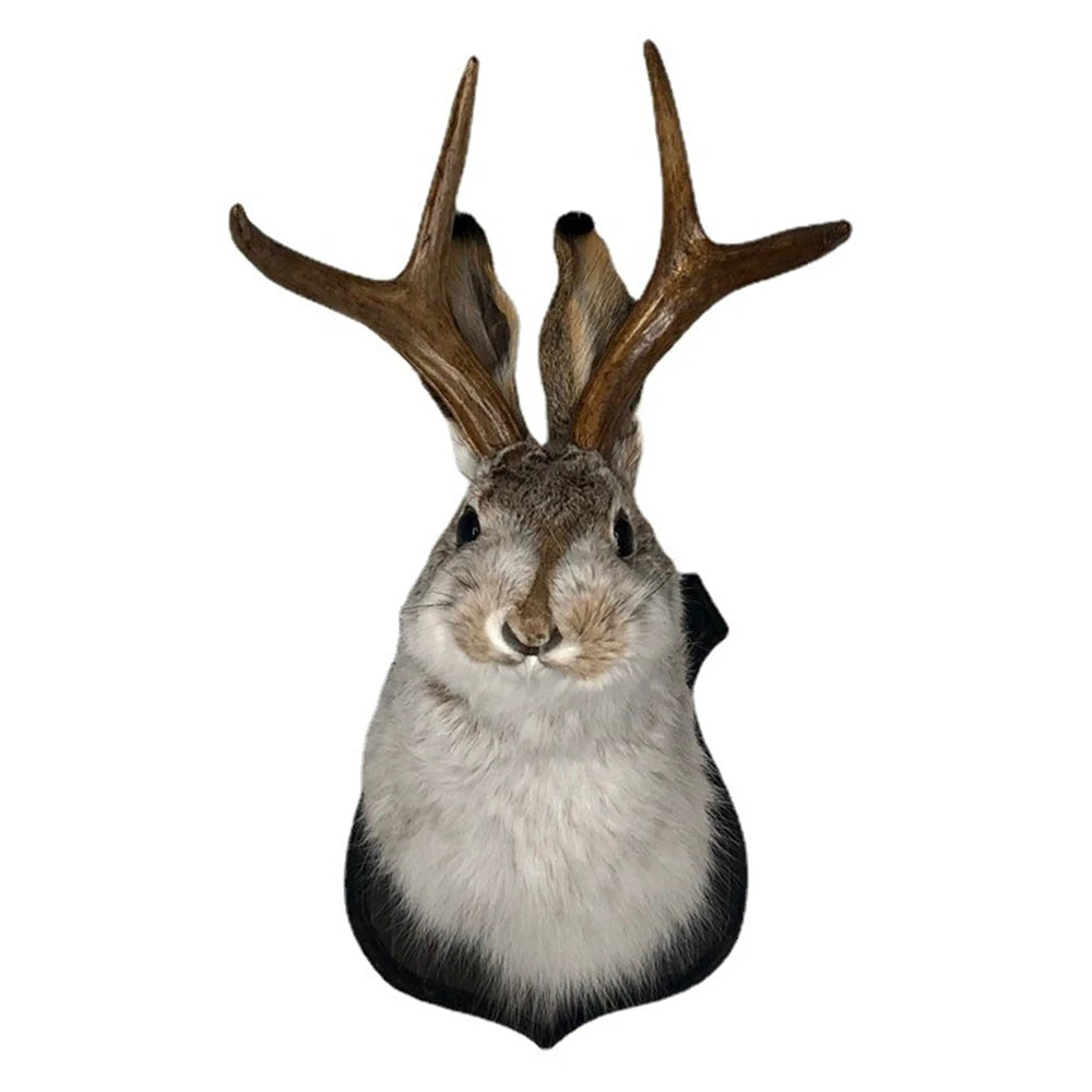 Indoor Bedroom Sculpture Bunny Head Antlers Wall Hanging Decoration Jackalope Decor Animal Wall Mount for Home Wall Decoration