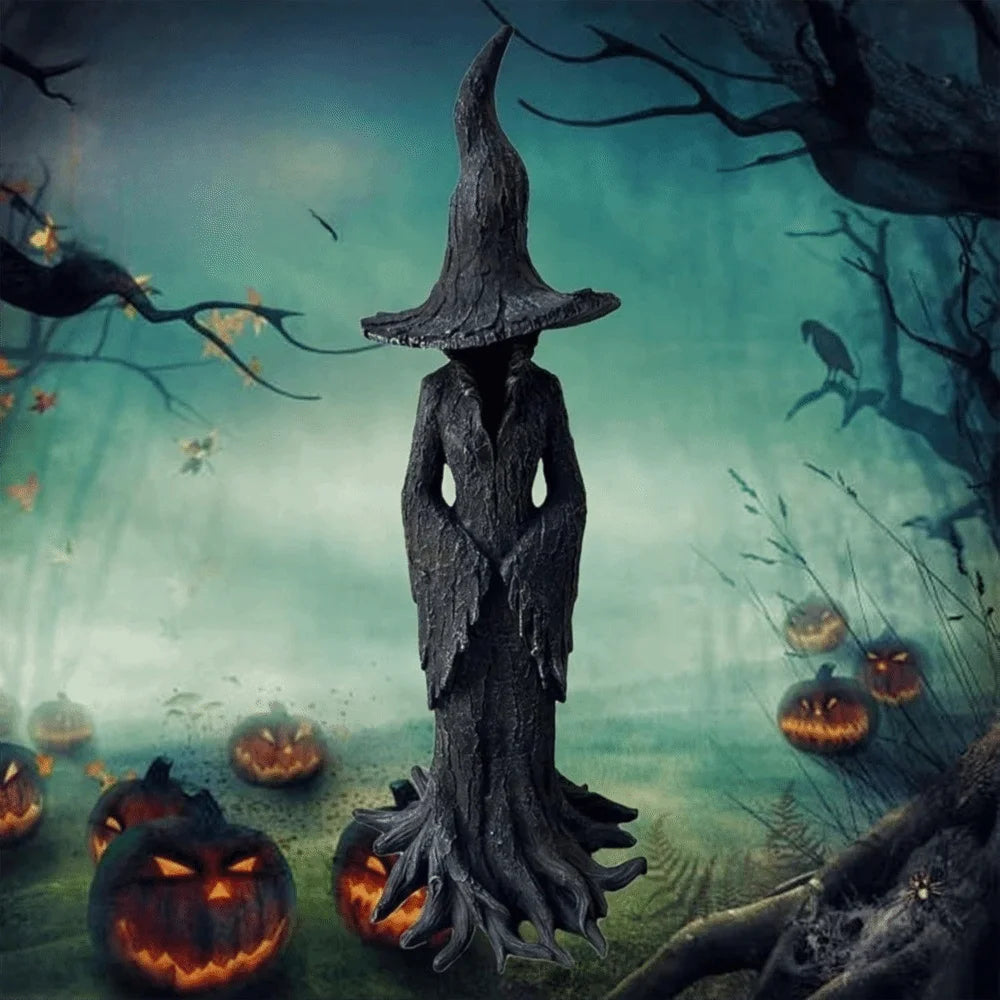 Retro Style Halloween Witch Statue Black Resin