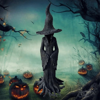 Retro Style Halloween Witch Statue Black Resin