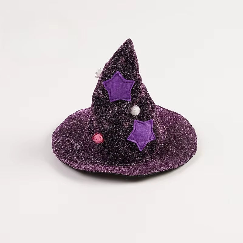 Funny Star Pet Witch Cloak Soft Cloth Purple Halloween Pet Cloak Dog Witch Costume Cat Demon Cloak Magic Hat Cos Costume