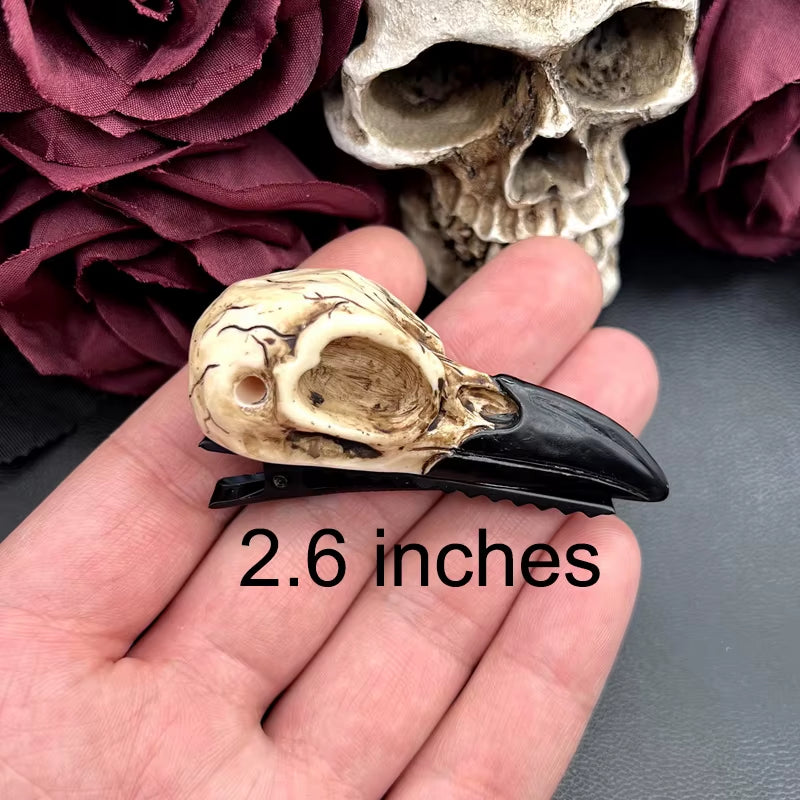 Large Raven Skull Hair Clip Barrette Gothic Headpiece -Resin Skull Hair Accessory Crow Goth Bird Skull Gothic Wedding Bride Gift