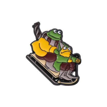 Frog and Toad Enamel Pins Couple Skiing by Boat Park Dating Brooches Lapel Badges Cartoon Animal Jewelry Gift for Lover Friends