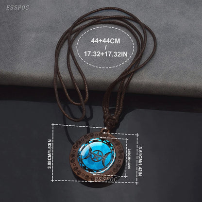 Triple Moon Goddess Glass Necklace 