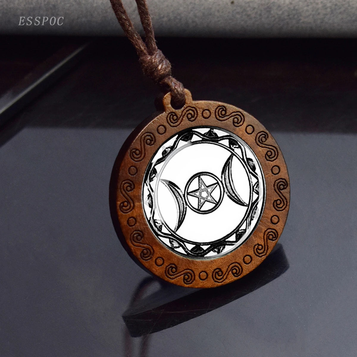 Triple Moon Goddess Glass Necklace 
