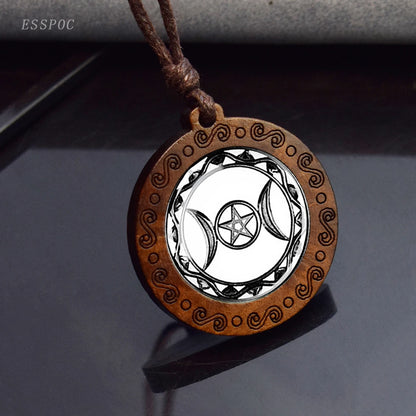 Triple Moon Goddess Glass Necklace 