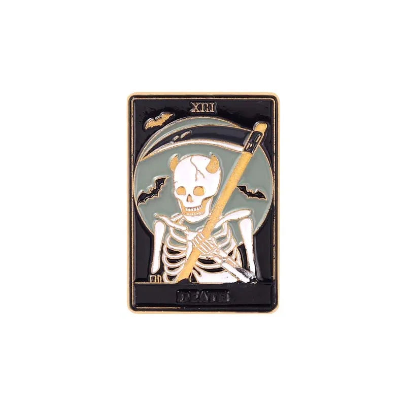 Tarot Enamel Pins Custom Sun Moon Stars Gothic Skeleton Lover Brooches Lapel Badges Bag Punk Dark Witch Jewelry Gift for Kids