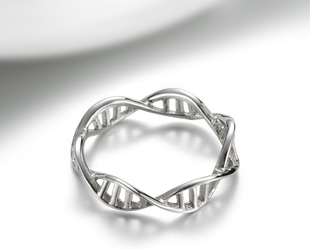 Women'S Stainless Steel DNA Ring Chemistry Science Molecule Twist Rope Helix Band Silver, Rose-Gold, Gold