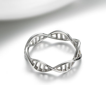 Women'S Stainless Steel DNA Ring Chemistry Science Molecule Twist Rope Helix Band Silver, Rose-Gold, Gold