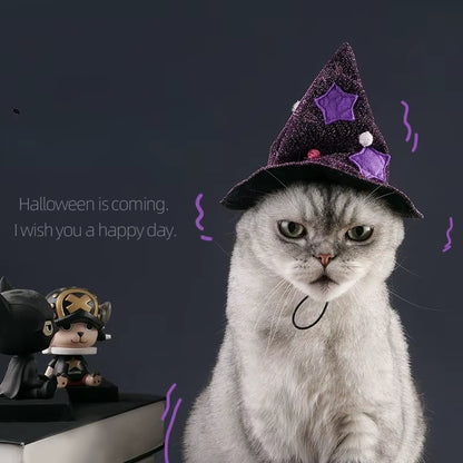 Funny Star Pet Witch Cloak Soft Cloth Purple Halloween Pet Cloak Dog Witch Costume Cat Demon Cloak Magic Hat Cos Costume