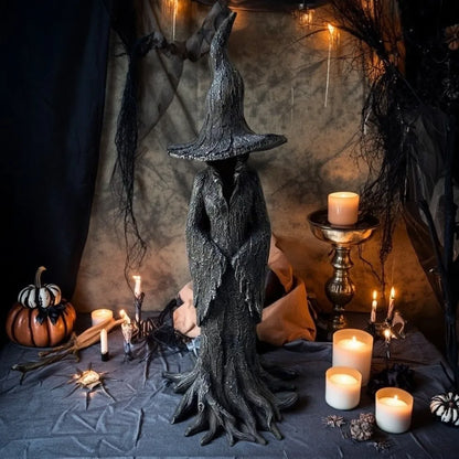 Retro Style Halloween Witch Statue Black Resin