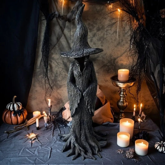 Retro Style Halloween Witch Statue Black Resin
