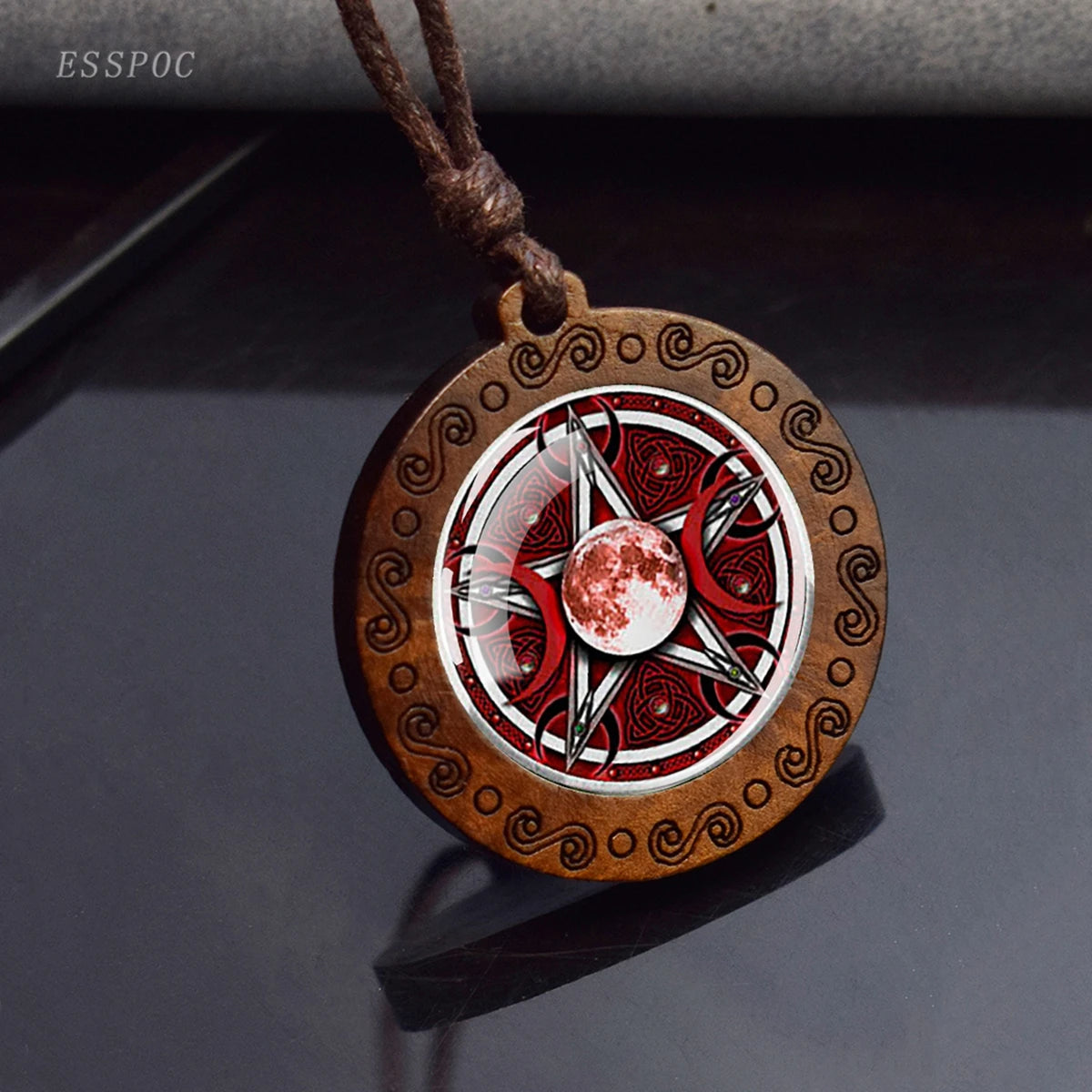 Triple Moon Goddess Glass Necklace 