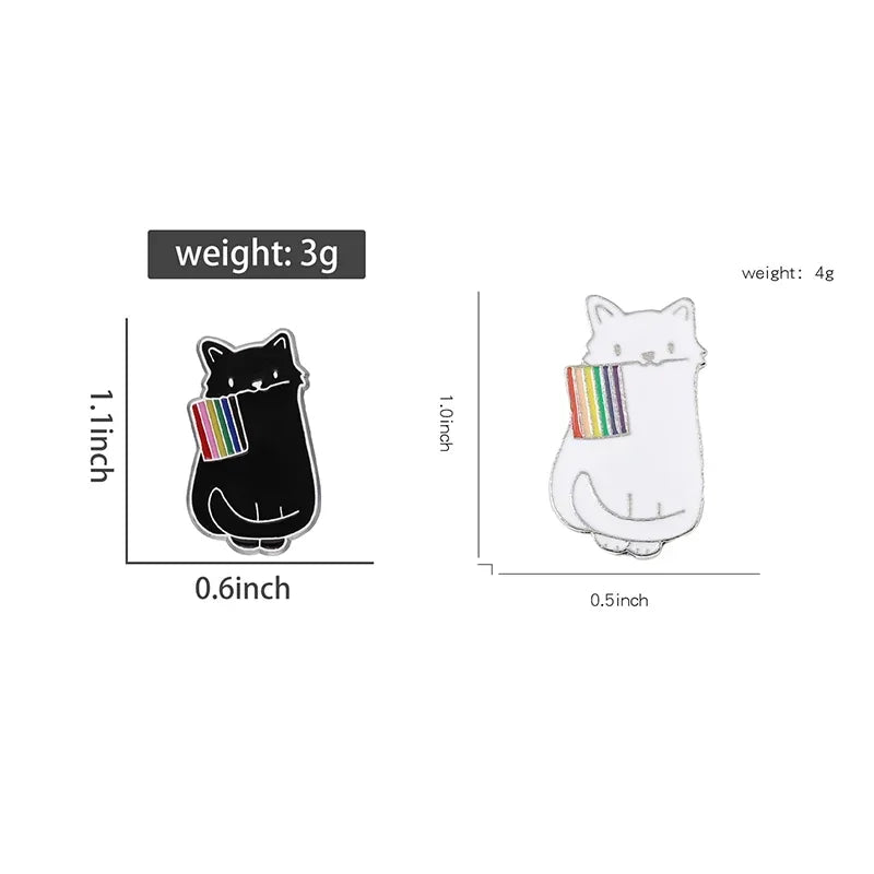 Rainbow Flag LGBT Enamel Pins Cute Black White Cat Pride Brooches Lapel Badges Cartoon Animal Jewelry Gifts for Lovers Friends