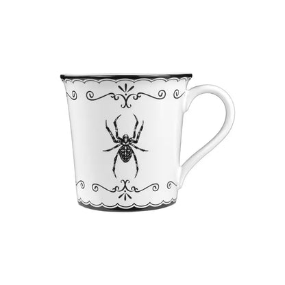 Elegant Haunting 20.29 Oz White Porcelain Halloween Coffee Mugs Set-Witch Hat, Jack-O'-Lantern, Potion & Spider-Set of 4