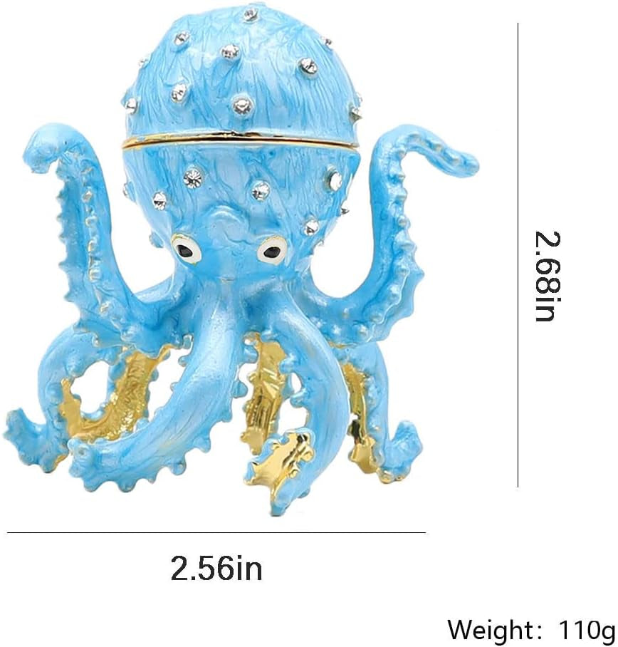 Hand Painted Enamel Octopus Ring Holder Trinket Box