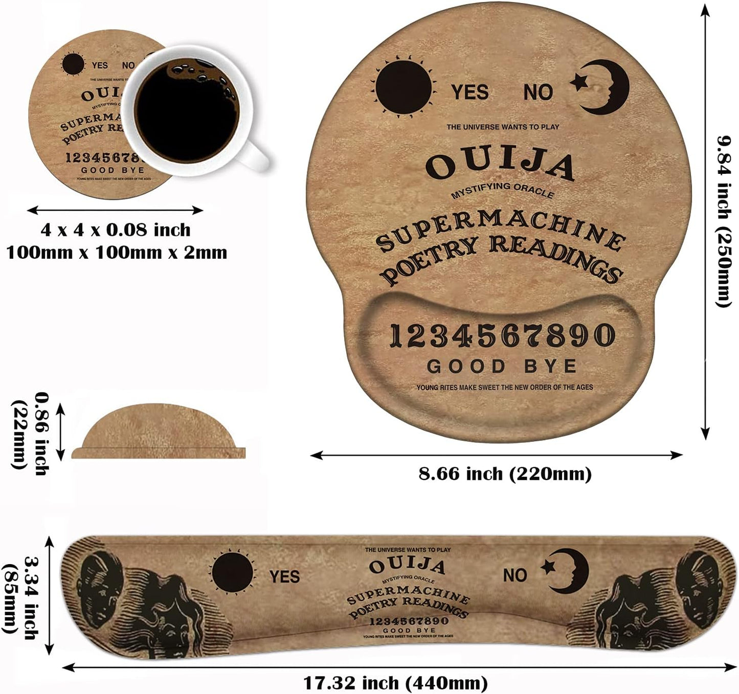 Retro Ouija Board Keyboard Wrist Rest and Mouse Pad
