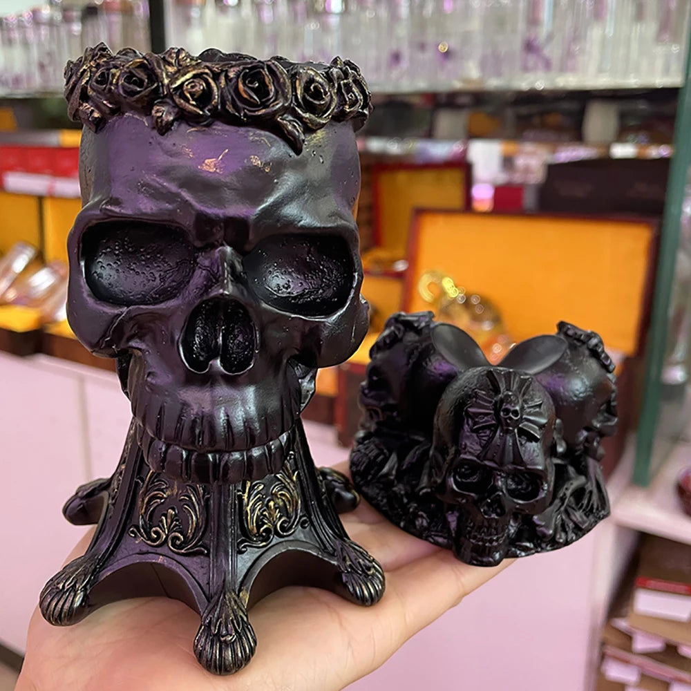 Carved Skull Stand for Crystal Ball Base Holder Environmental Resin Figurines Display Statue Home Ornament for 50-100Mm Sphere