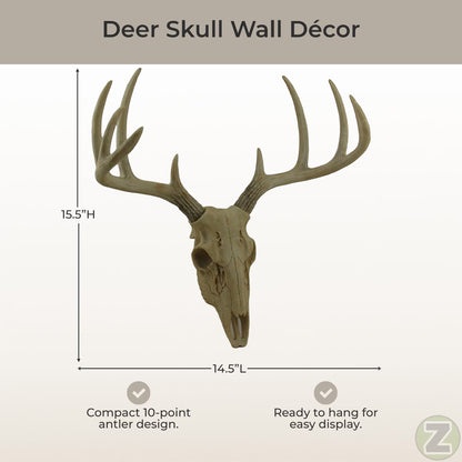 Faux Aged Finish Deer Skull 10 Point Antlers Wall Sculpture 15 Inch