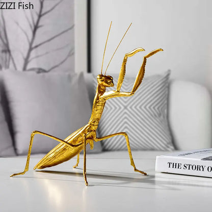 Mantis/Cricket Golden Insect Statue Desk Decoration Honeybee Sculpture Simulated Insect Ornaments Living Room Furnishings