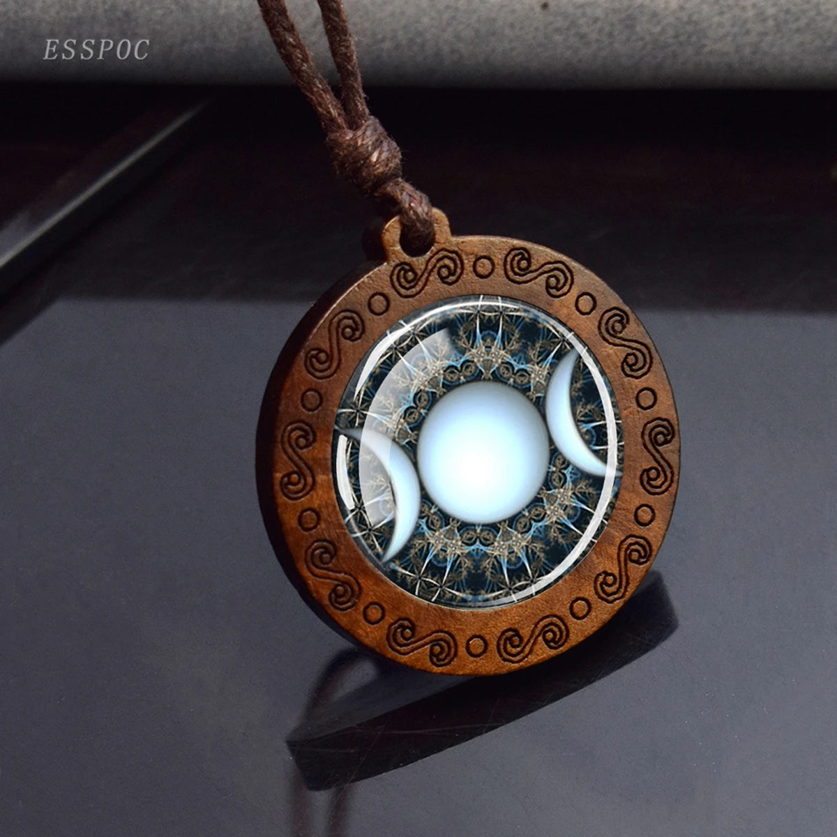 Triple Moon Goddess Glass Necklace 