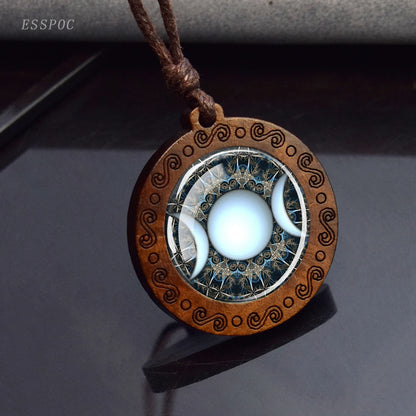Triple Moon Goddess Glass Necklace 