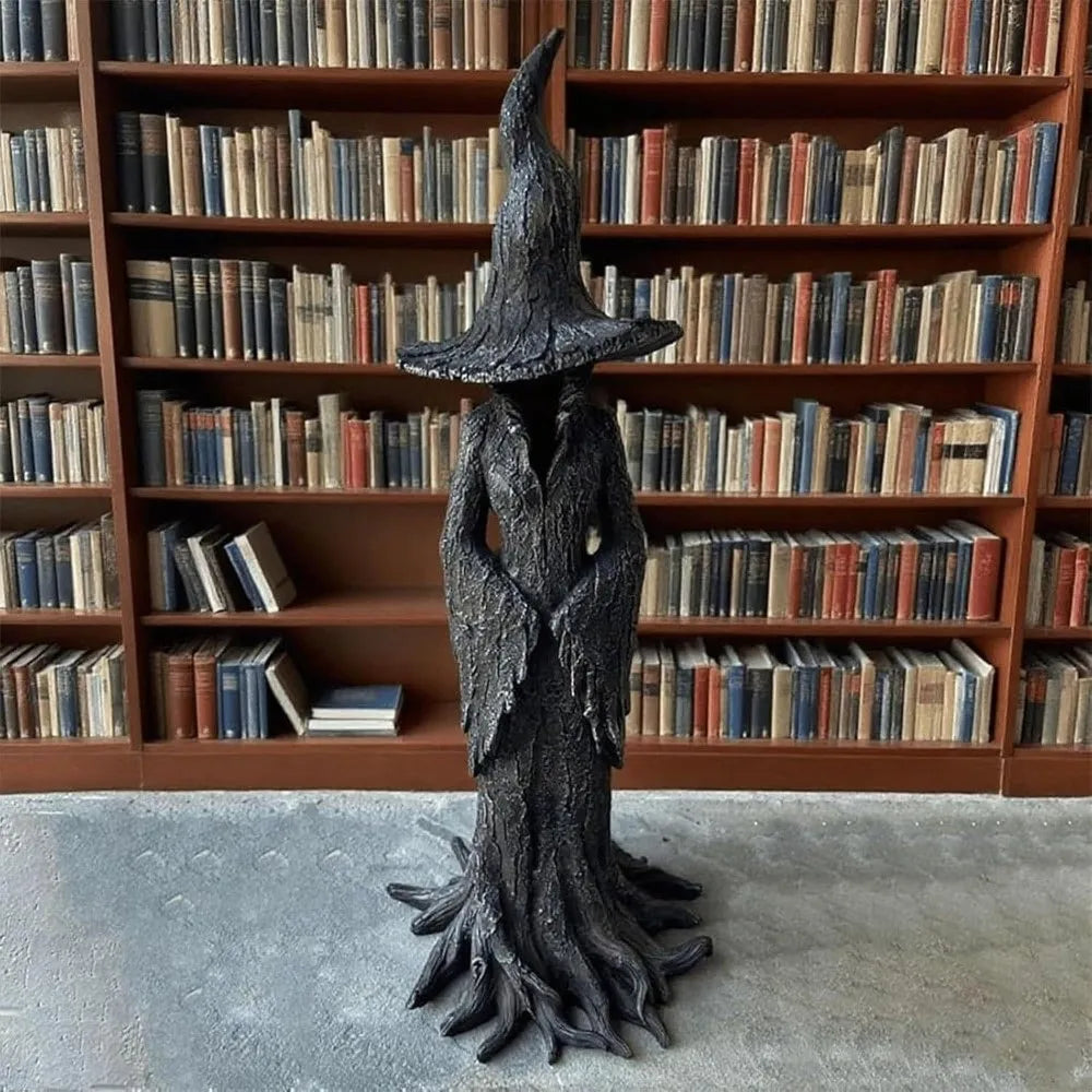 Retro Style Halloween Witch Statue Black Resin