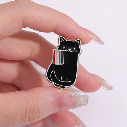 Rainbow Flag LGBT Enamel Pins Cute Black White Cat Pride Brooches Lapel Badges Cartoon Animal Jewelry Gifts for Lovers Friends