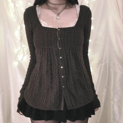 Coquette Grunge Y2K 00S Vintage Sweater Single Breasted Long Sleeve Cardigan 00S Aesthetic Kawaii Knitwear T-Shirt Women Clothes