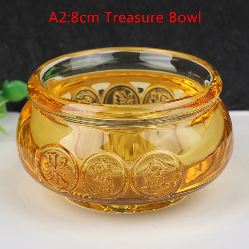 Crystal Cornucopia Chinese Crystal Gold Ingot Glass Yellow Fortune Cornucopia Treasure Bowl Feng Shui Statue Crafts Decoration