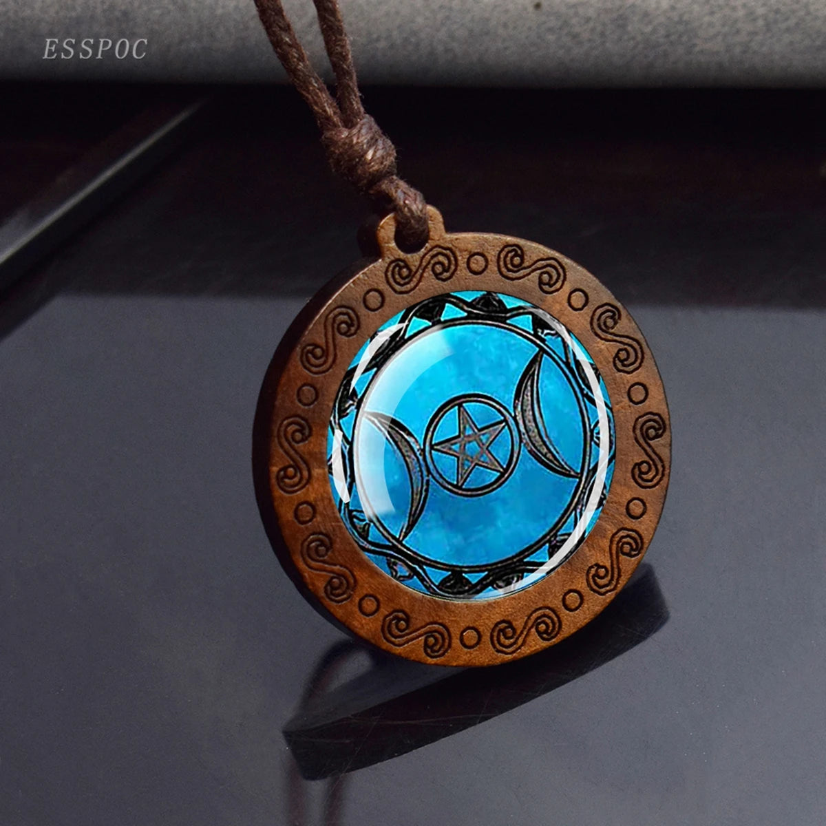 Triple Moon Goddess Glass Necklace 