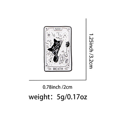 Black Cat Tarot Card Enamel Pin Brooch Pines Lapel Pins Badge on Backpack Clothing Accessories Halloween Jewelry Friends Gifts