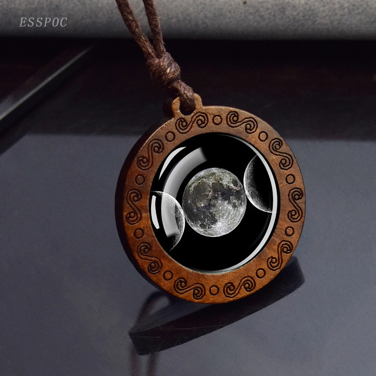 Triple Moon Goddess Glass Necklace 