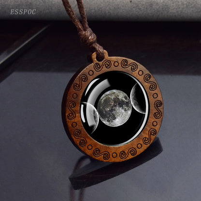 Triple Moon Goddess Glass Necklace 