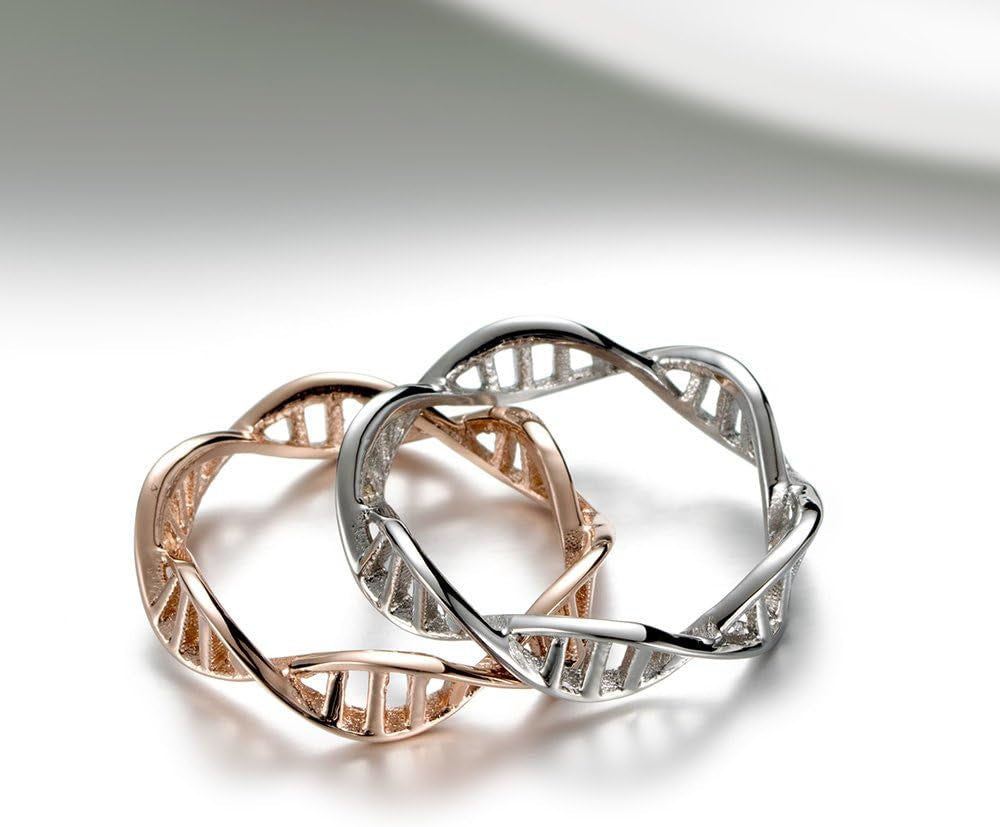 Women'S Stainless Steel DNA Ring Chemistry Science Molecule Twist Rope Helix Band Silver, Rose-Gold, Gold