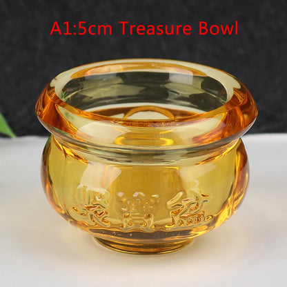 Crystal Cornucopia Chinese Crystal Gold Ingot Glass Yellow Fortune Cornucopia Treasure Bowl Feng Shui Statue Crafts Decoration