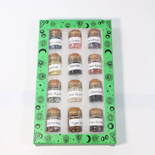 12Pcs Crystal Gemstone Chip Bottles