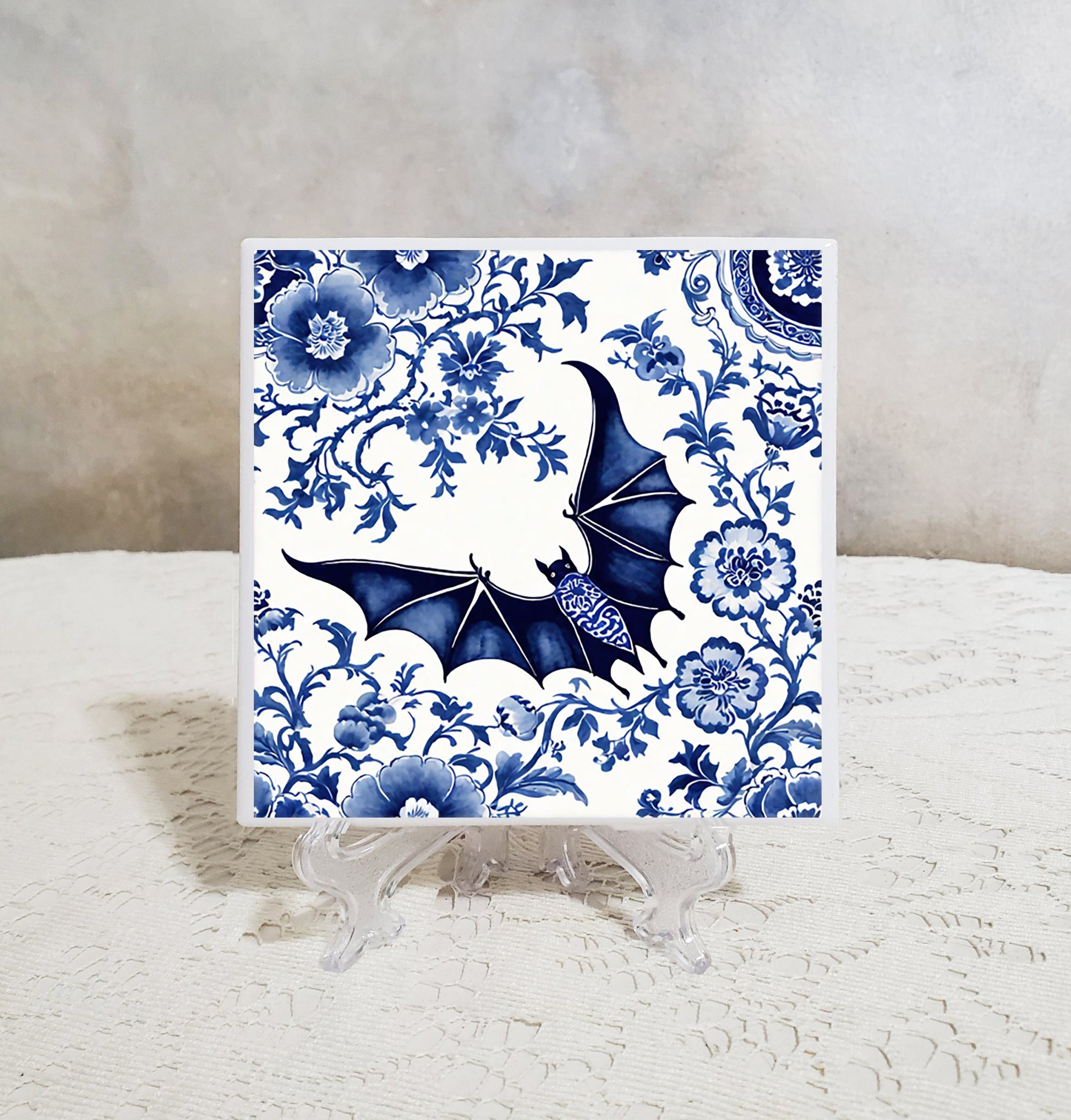 Blue White Bat Coaster Set
