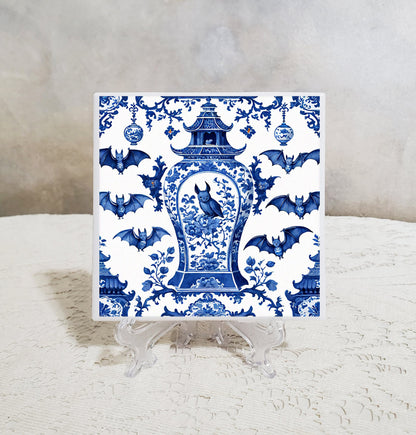 Blue White Bat Coaster Set