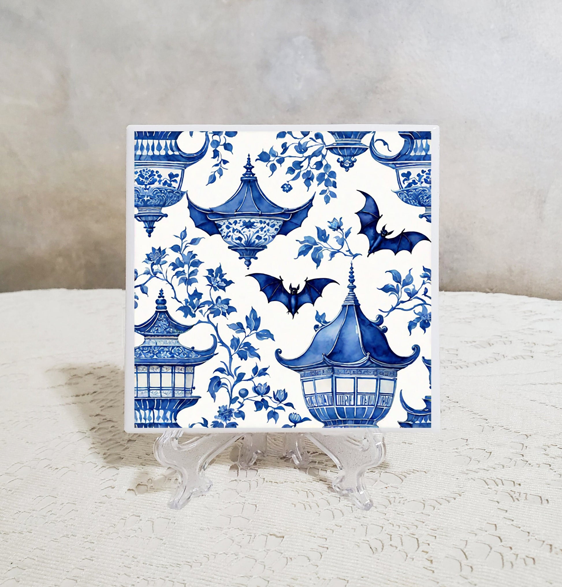 Blue White Bat Coaster Set