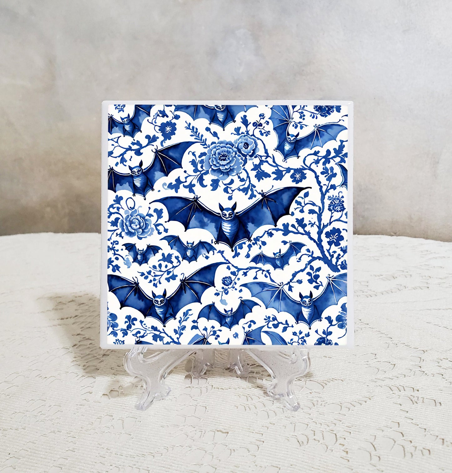 Blue White Bat Coaster Set