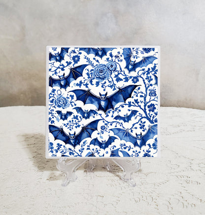 Blue White Bat Coaster Set