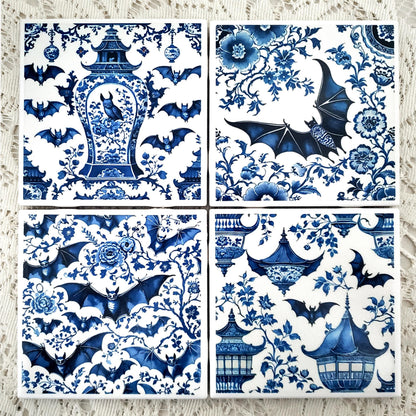 Blue White Bat Coaster Set
