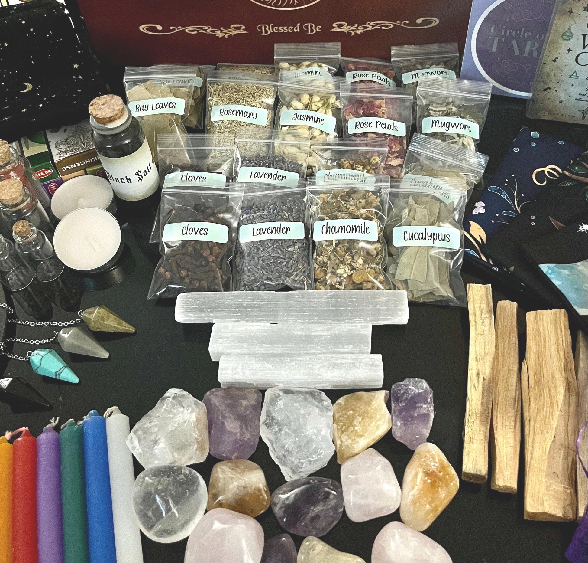 Beginner Witch Kit: Crystals, Herbs, Candles & Altar Cloth