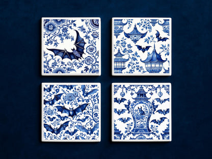 Blue White Bat Coaster Set